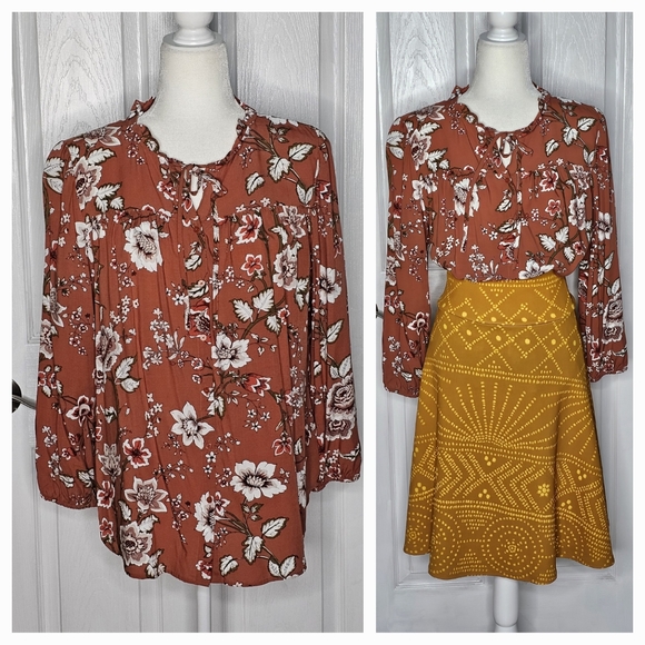 Loft Rust Floral Top M - Picture 11 of 12